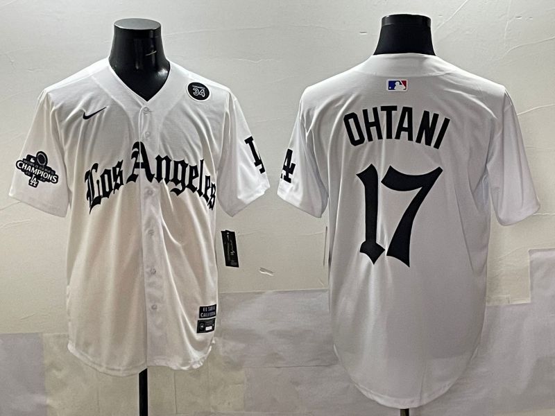 Men 2025 Los Angeles Dodgers #17 Ohtani White Five generations Joint Name Nike MLB Jersey style 5187